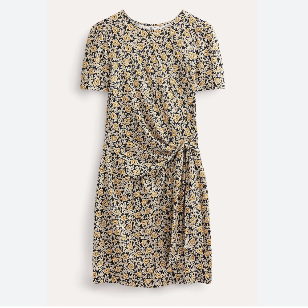 Boden Knot front short sleeve dress with floral print Size 6L / 6 Long